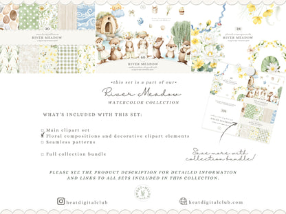 River Meadow - Floral Arrangements Clipart, Meadow Flowers, Water Lily, Botanical, Spring Summer | 24 PNG