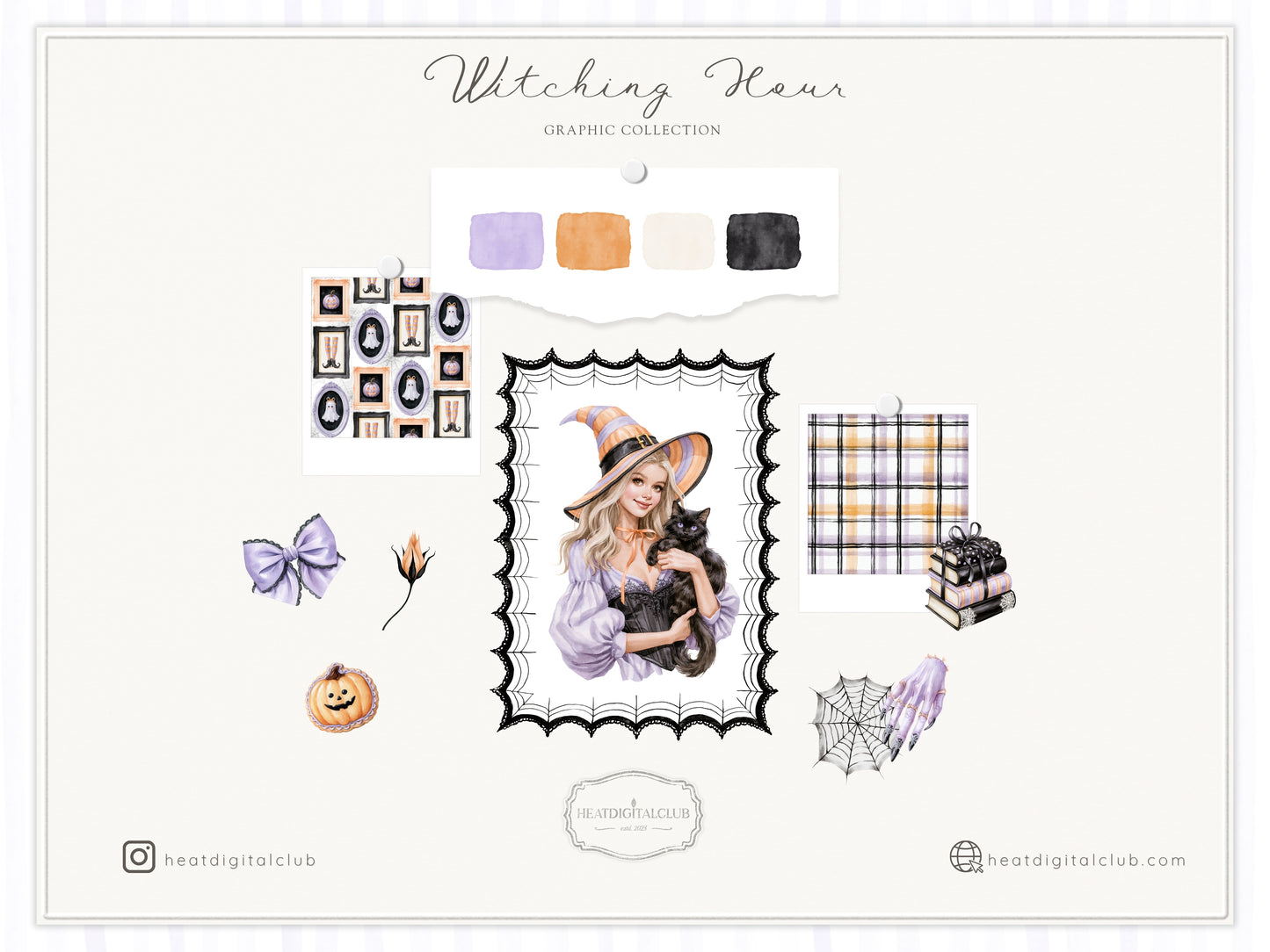 Witching Hour - Watercolor Halloween Clipart & Seamless Patterns Bundle, Spooky Witch Graphics | 94 PNG/JPEG