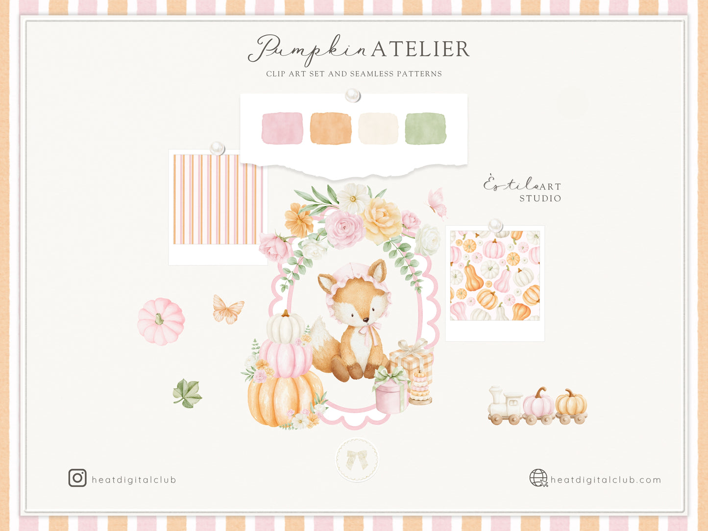 Pumpkin Atelier - Clipart, Fall Autumn Baby Shower, Little Pumpkin Birthday, Girl Fall, Seamless Patterns | 121 PNG/JPEG