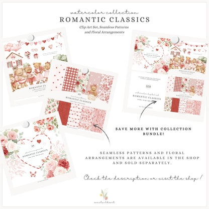 Romantic Classics - Teddy Bears Clipart, Valentine's Day, Love, Baby Shower, Nursery| 65 PNG