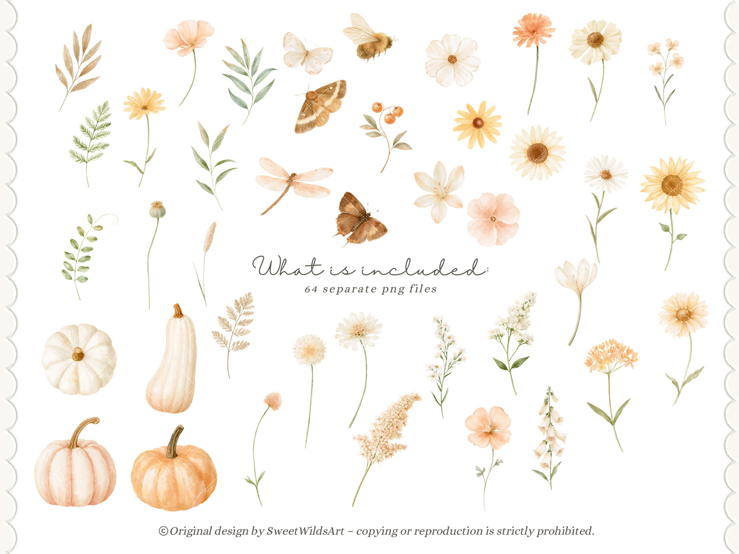 Fall Wilds - Watercolor Flowers Clipart, Autumn Meadow Floral,  Baby Shower Elements | 70 PNG/JPEG