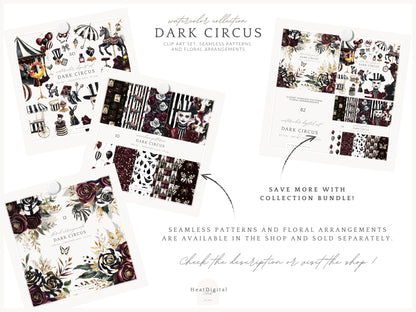 Dark Circus - Gothic Halloween, Vintage Carnival Clipart, Spooky Performer | 60 PNG