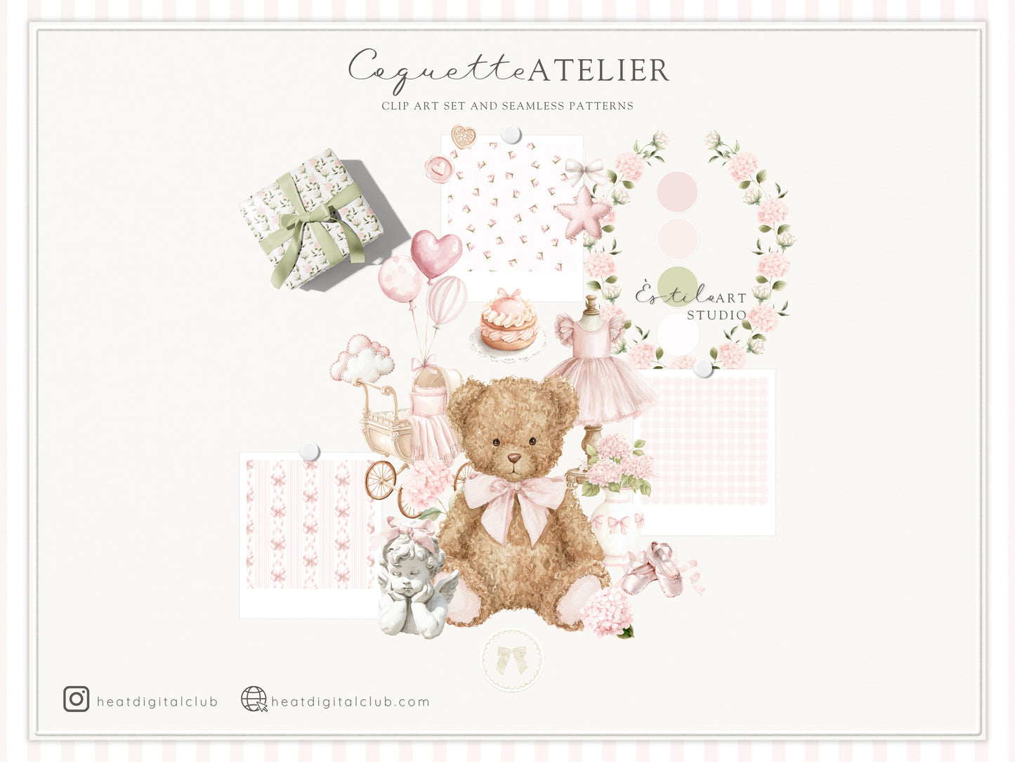 Coquette Atelier - Clipart Set, Soft Pink Baby Girl, Plush Toys, Nursery, Baby Shower | 97 PNG/JPEG