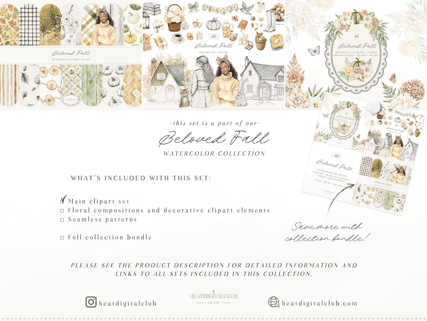 Beloved Fall - Autumn Clipart, Cozy Fall Elements, Pumpkin Clipart, Cottage Fall | 60 PNG