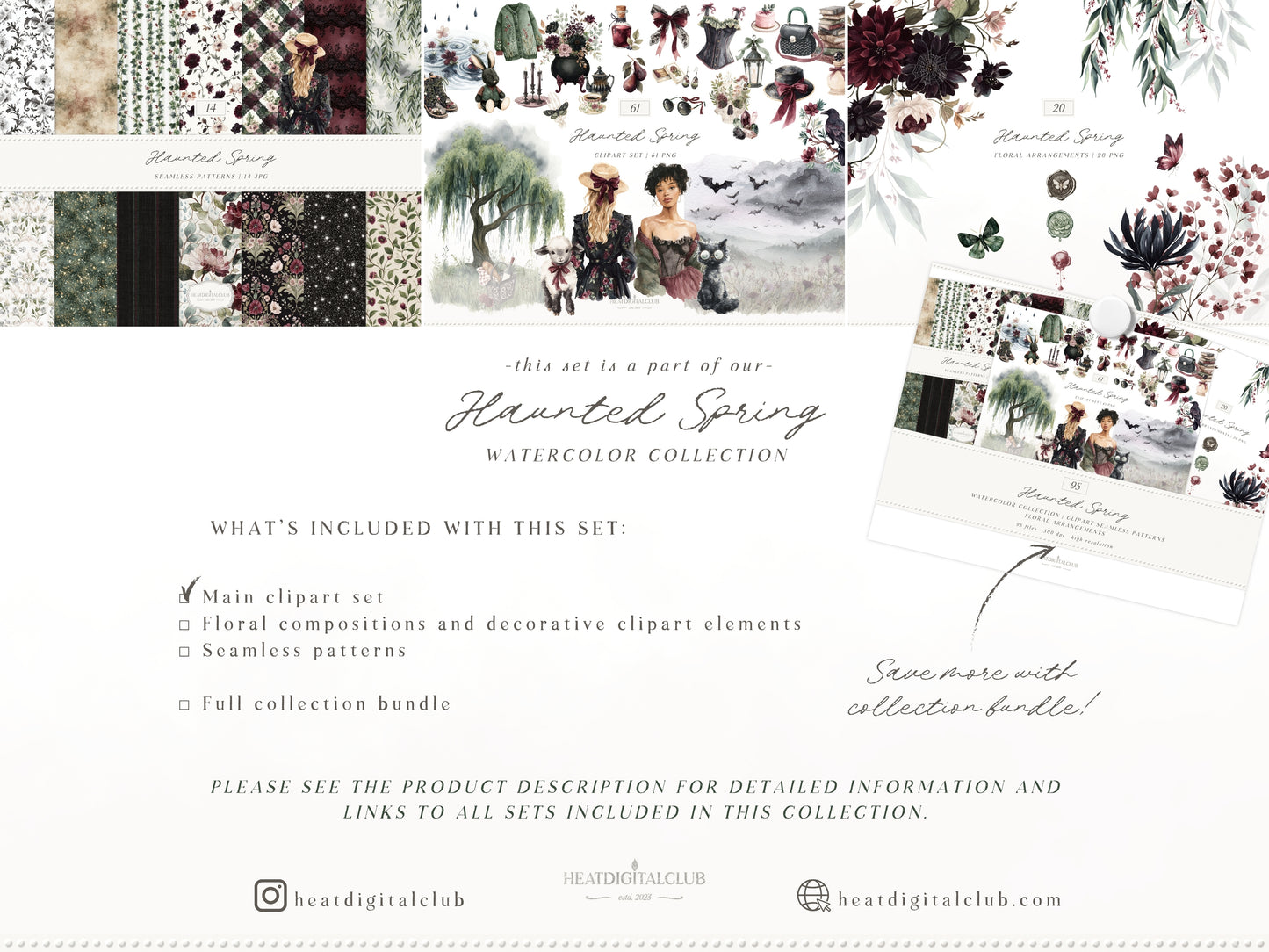 Haunted Spring - Gothic Spring Clipart, Dark Floral Clipart, Moody Spring, Cottagecore | 61 PNG