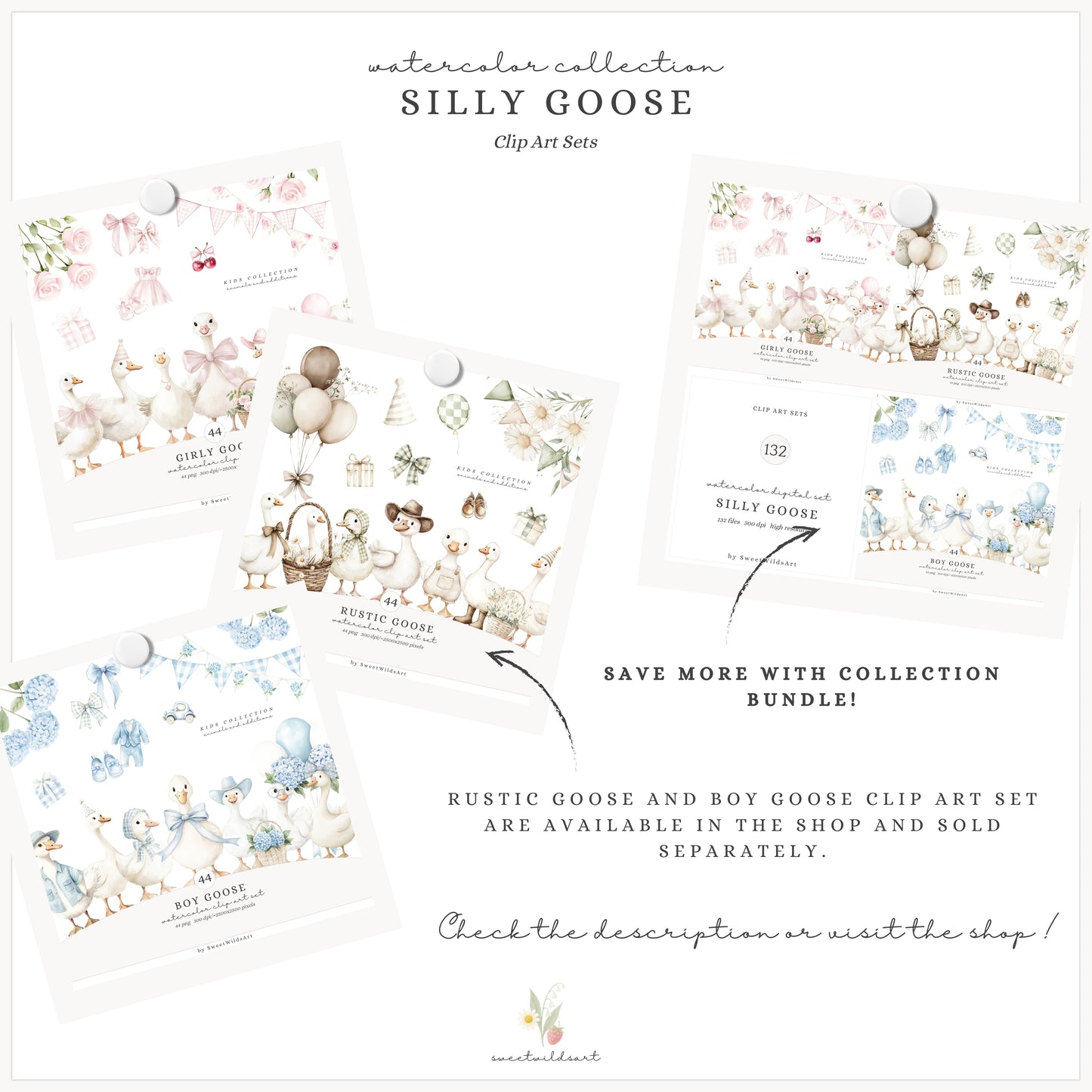 Girly Goose - Pink Silly Goose, Coquette Nursery, Boho Baby Shower | 44 PNG