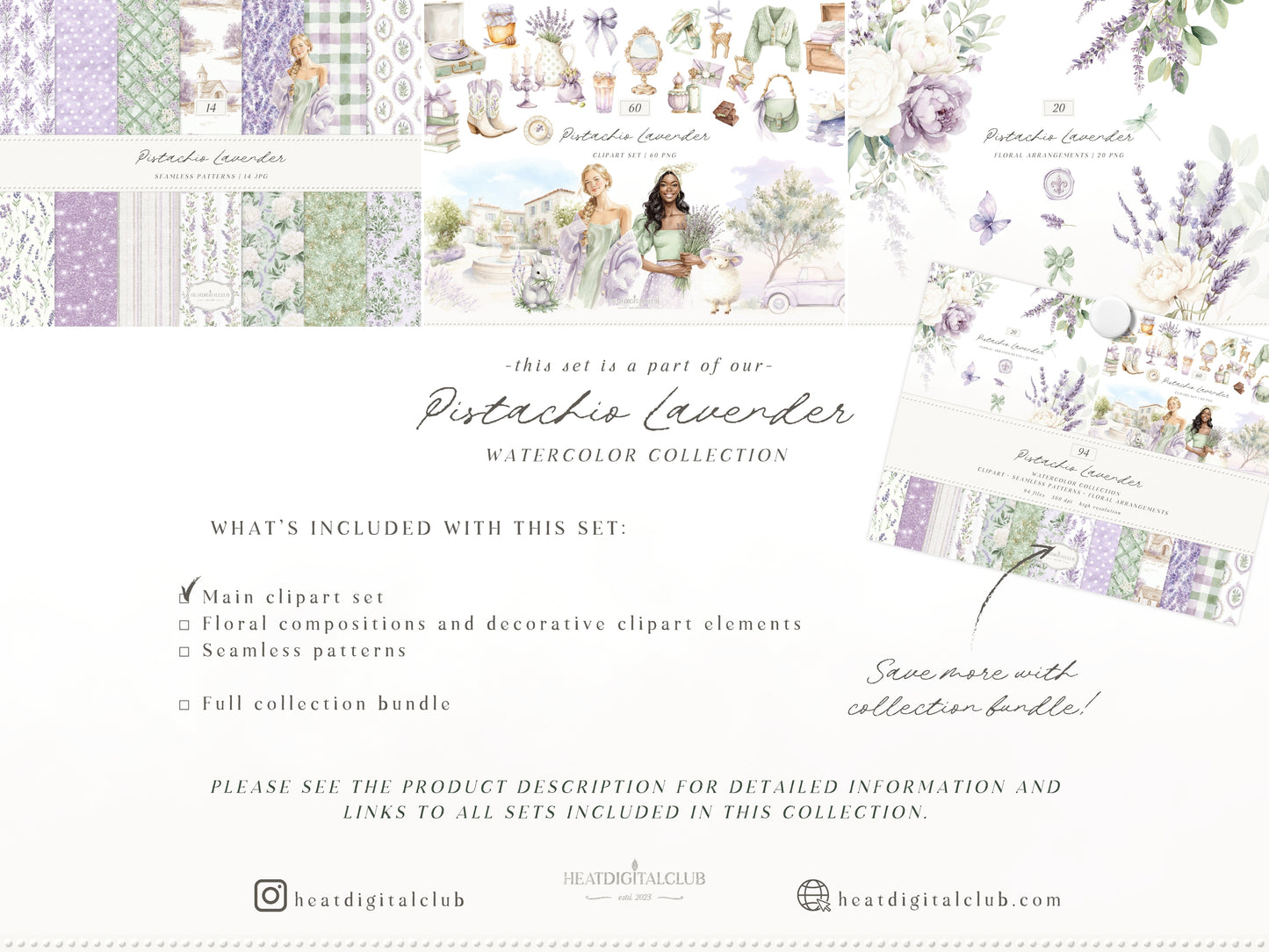 Pistachio Lavender - Clipart, French Countryside Aesthetic, Lavender Field, Romantic Spring | 60 PNG