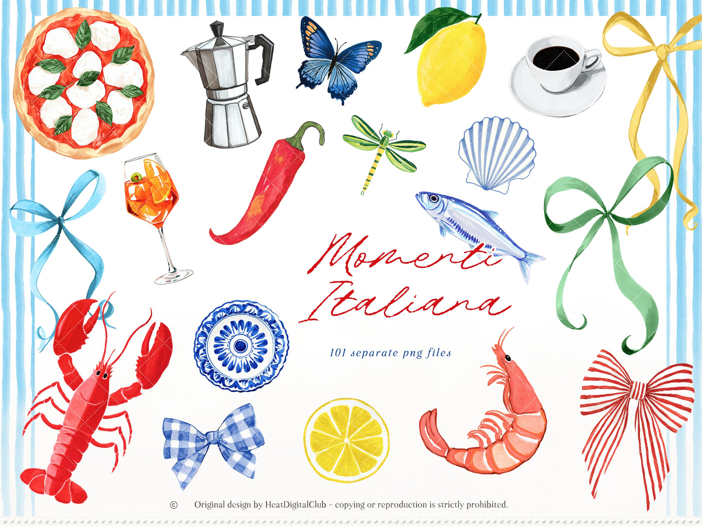 Momenti Italiana -Clipart, Mediterranean Summer, Lemon Italy, Coastal Vacation Elements, Italian Aesthetic, Dolce Vita | 111 PNG/JPEG