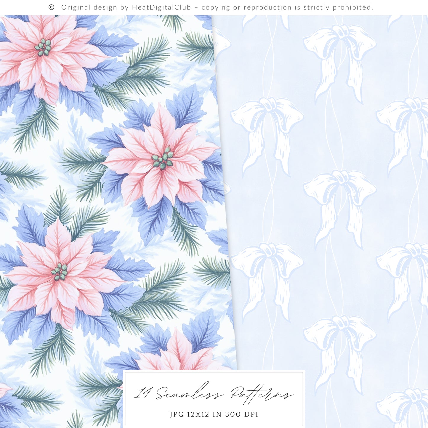 Merry Christmas - Seamless Patterns Set 3, Grandmillennial Holiday, Stripes, Plaid | 14 JPEG