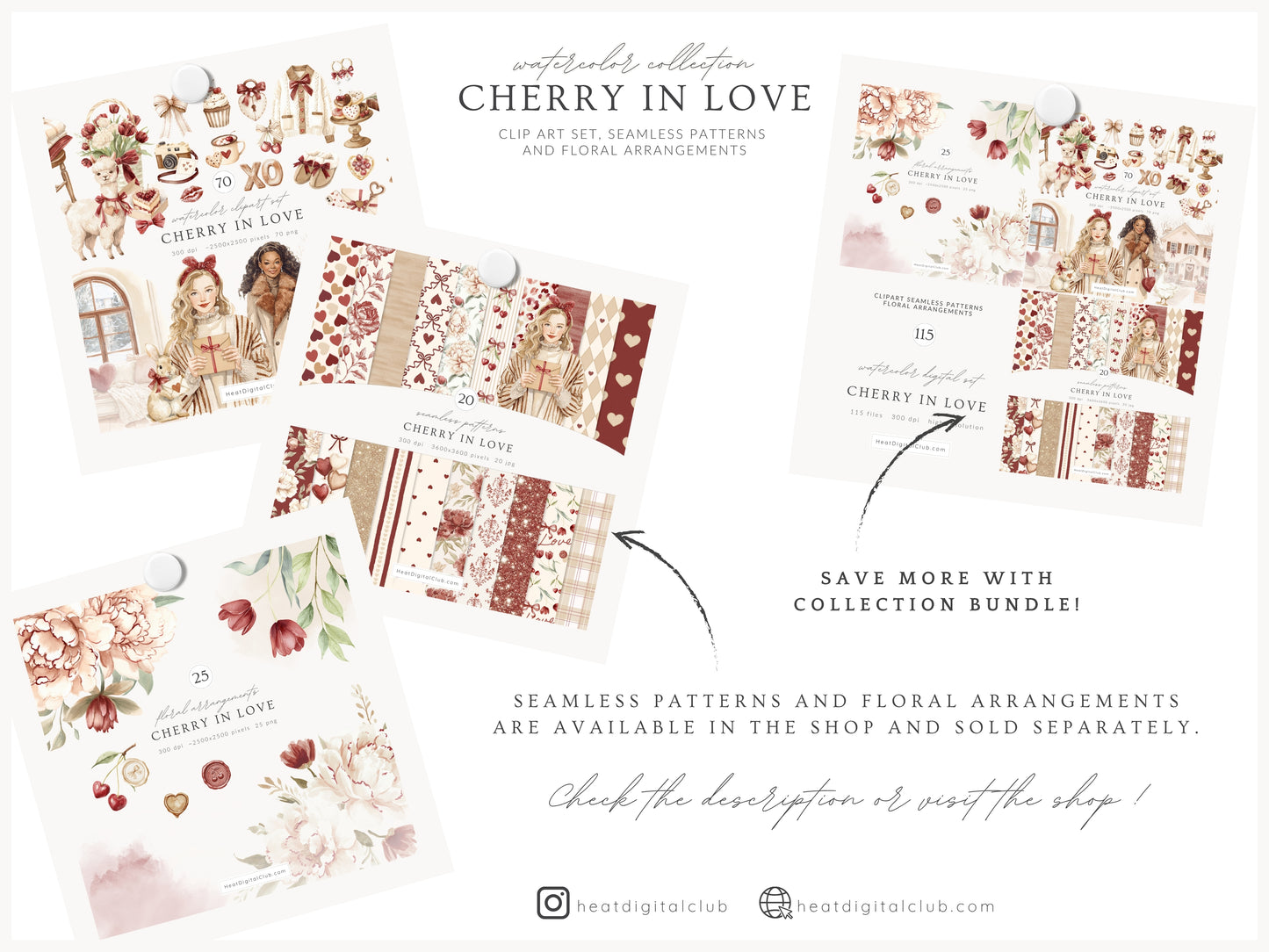 Cherry in Love - Valentine's Day Clipart, Cute Animals, Hearts, Cupcakes, Romantic Love | 70 PNG