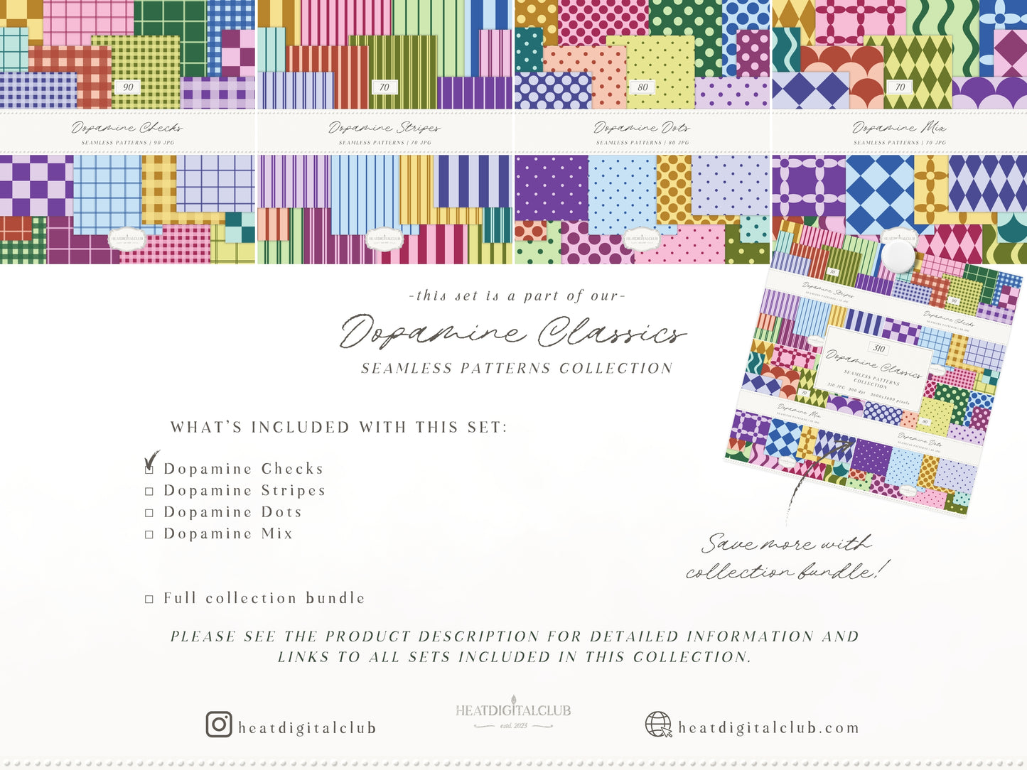 Dopamine Checks - Colorful Modern Plaid Seamless Patterns, Paper Collection | 90 JPEG
