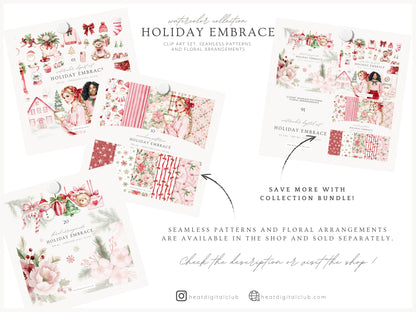 Holiday Embrace -  Watercolor Clipart Set, Elegant Cozy Christmas  | 61 PNG