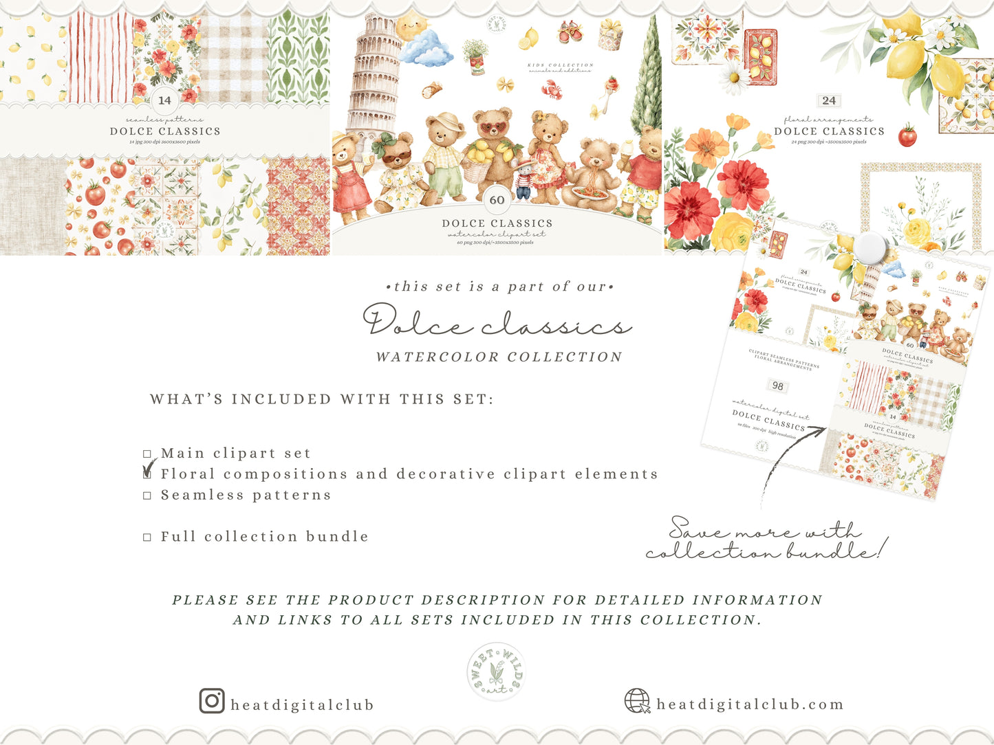 Dolce Classics - Italian Floral Arrangements Clipart, Lemon Flowers, Dolce Vita Florals, Summer Botanical | 24 PNG