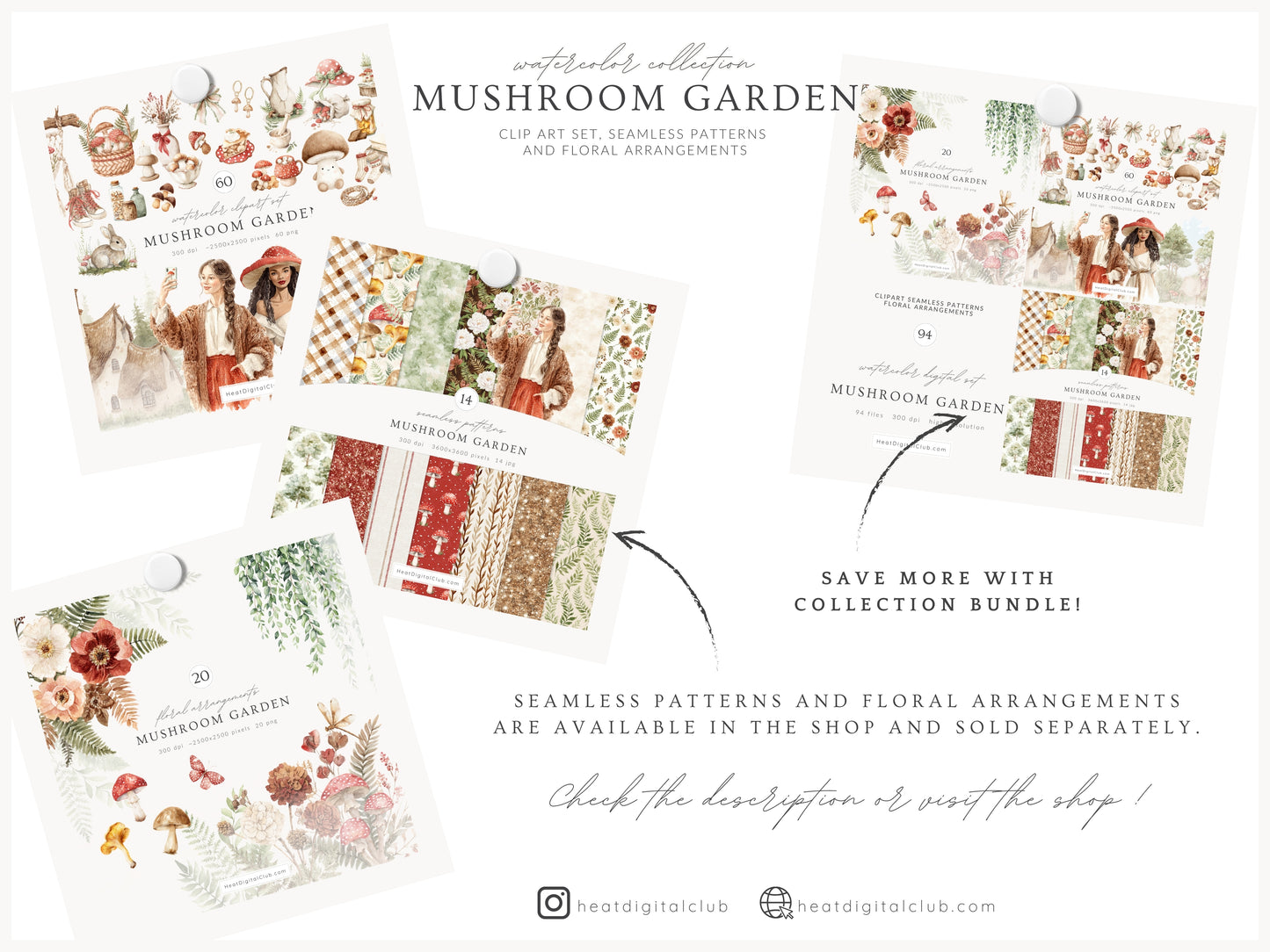 Mushroom Garden - Cottage Clipart, Forest Mushroomcore, Woodland Mushrooms, Cottagecore | 60 PNG