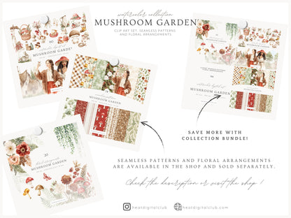 Mushroom Garden - Cottage Clipart, Forest Mushroomcore, Woodland Mushrooms, Cottagecore | 60 PNG