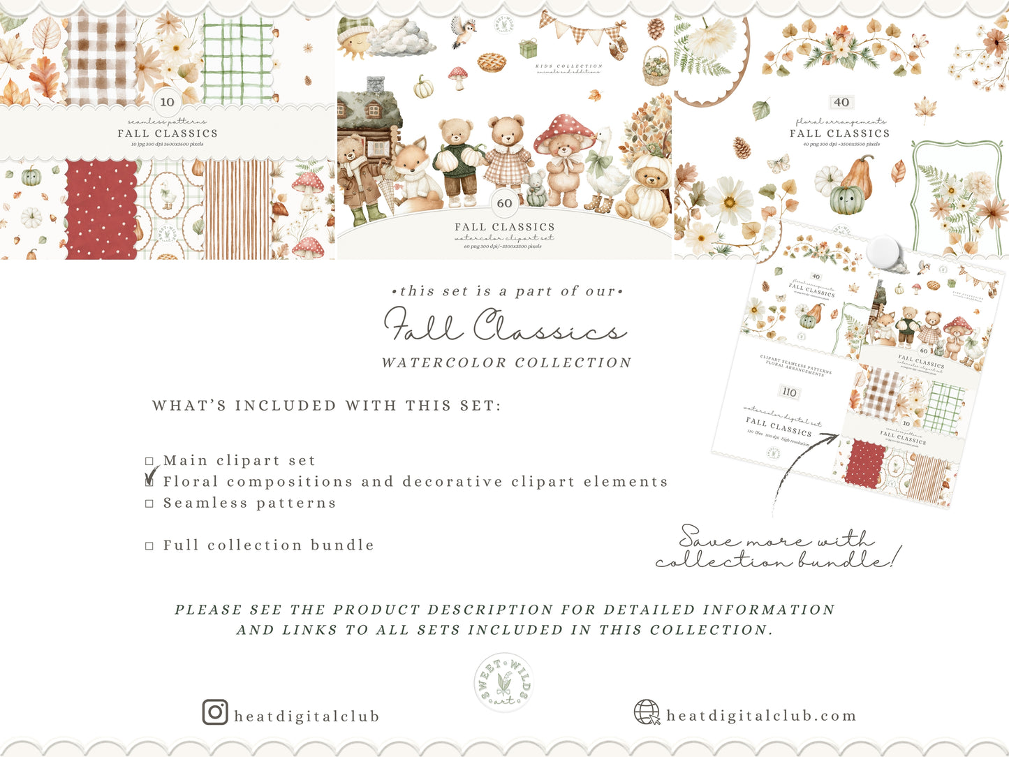 Fall Classics - Floral Arrangements, Autumn Flowers Clipart, Woodland Botanicals, Pumpkins, Leaves, Ferns, Rustic | 40 PNG
