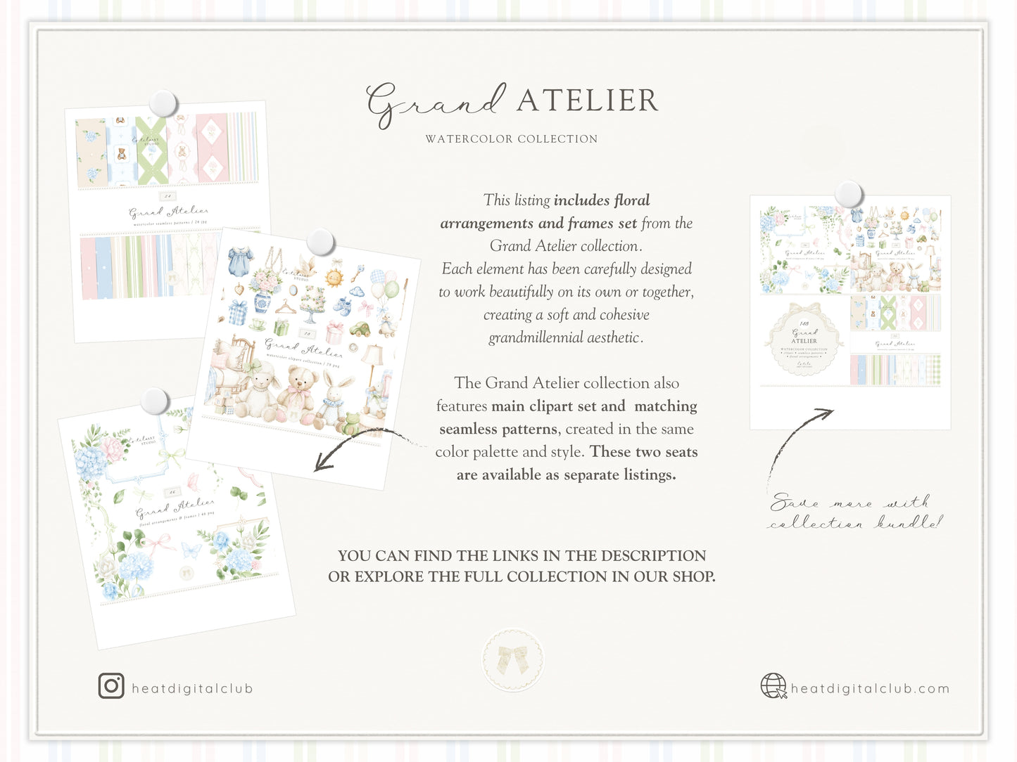 Grand Atelier - Floral Arrangements Clipart, Blue Hydrangea, Pink Peony Flowers, Baby Shower | 46 PNG