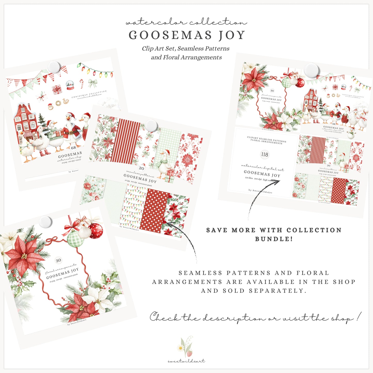 Goosemas Joy -Clipart, Cute Silly Christmas, Holiday Baby Geese, Baby Shower | 68 PNG