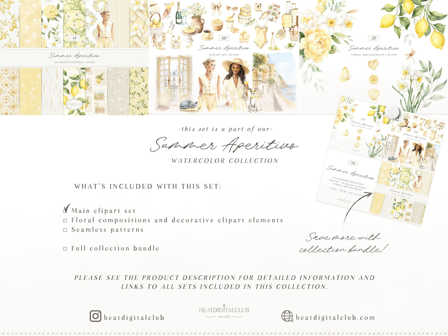 Summer Aperitivo - Italian Lemon Clipart, Limoncello Aesthetic, Citrus, Mediterranean Travel | 60 PNG