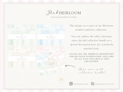 Pink Heirloom - Seamless Patterns, Classic Stripe Gingham Damask Bows Repeating, Elegant Pink Digital Paper | 20 JPEG