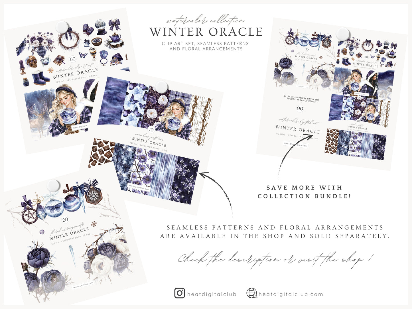 Winter Oracle - Watercolor Clipart, Magical, Snow Forest Witchy, Mystical | 60 PNG