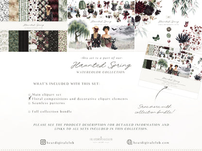 Haunted Spring - Floral Arrangements Clipart, Gothic Floral, Dark Spring Flowers, Moody Botanical | 20 PNG