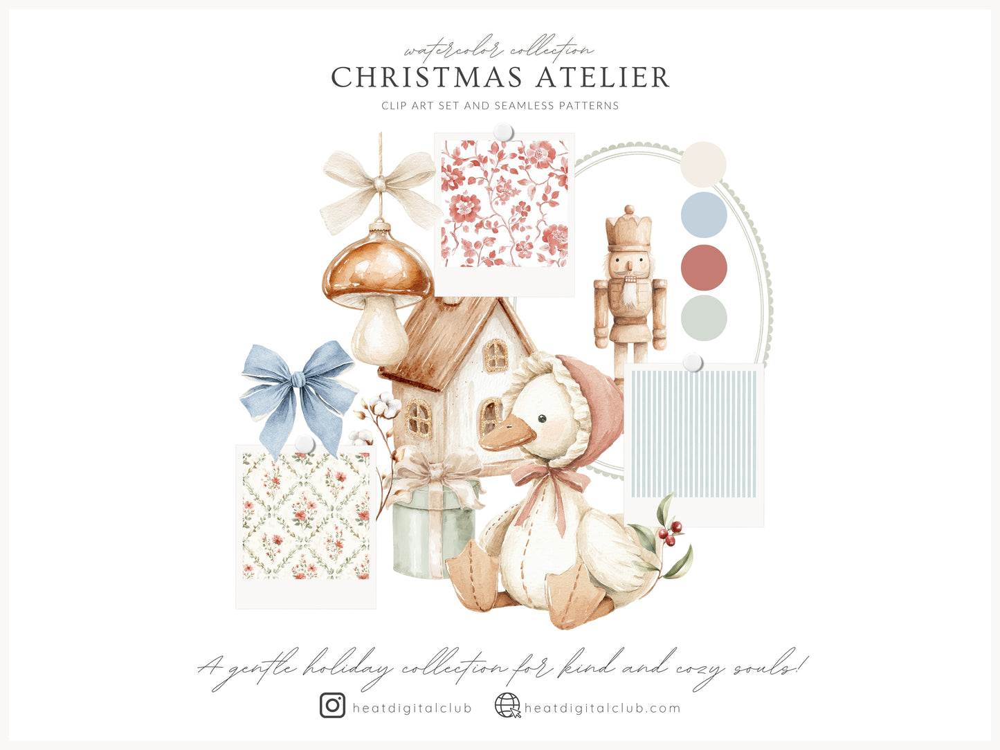 Christmas Atelier - Cute Vintage Holiday Toys Clipart, Winter Grandmillennial Nursery | 84 PNG/JPEG