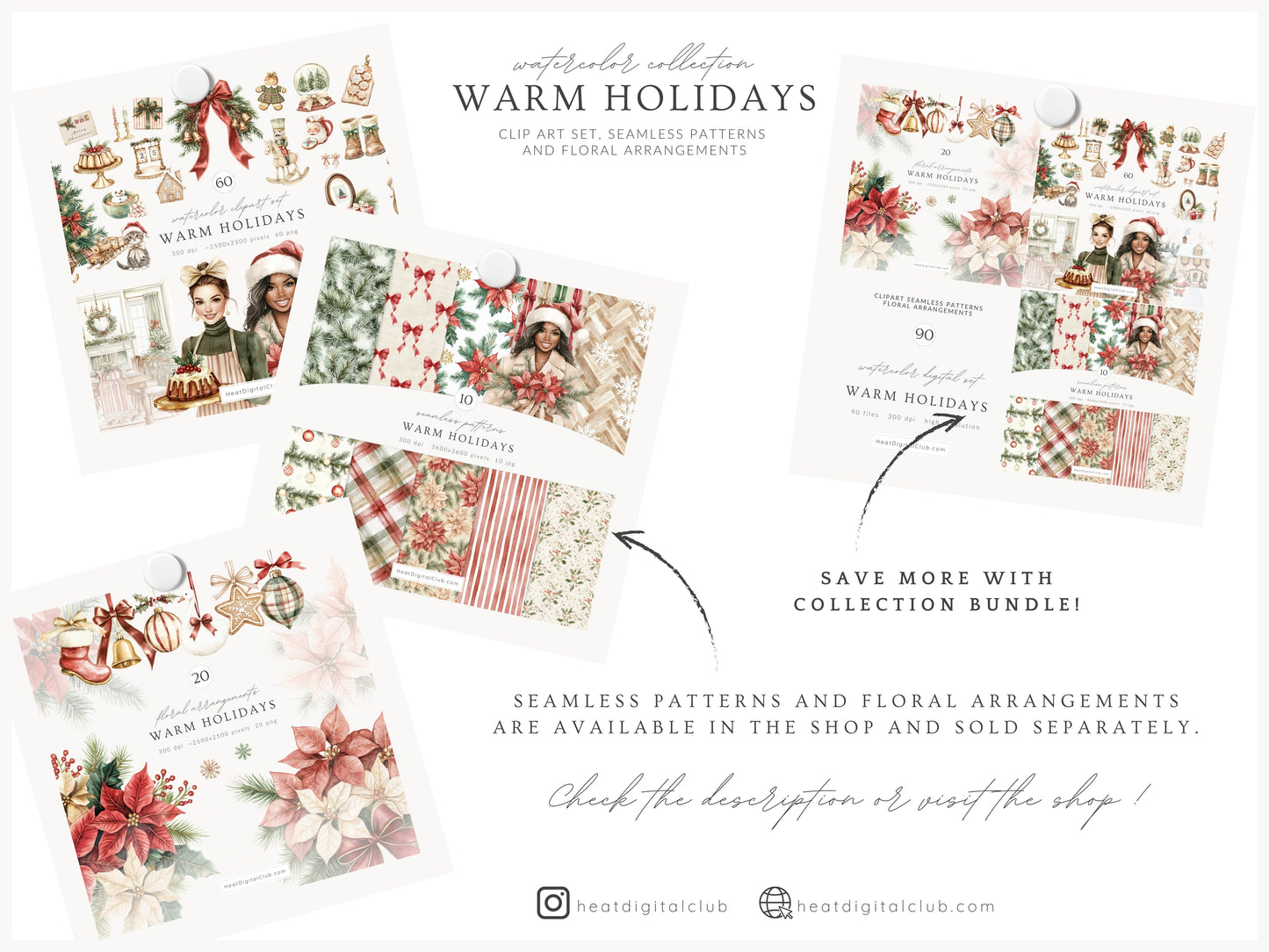 Warm Holidays - Watercolor Clipart Set, Cozy Winter, Christmas, Cottagecore | 60 PNG