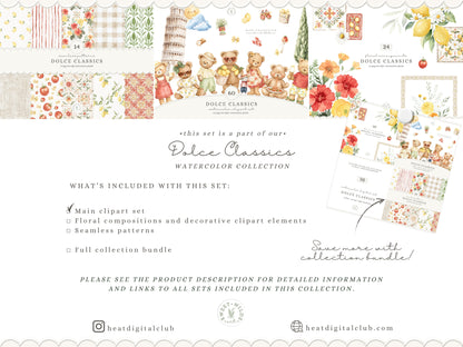 Dolce Classics - Italian Teddy Bear Clipart, Lemon Summer Bears, Cute Nursery, Baby Shower | 60 PNG
