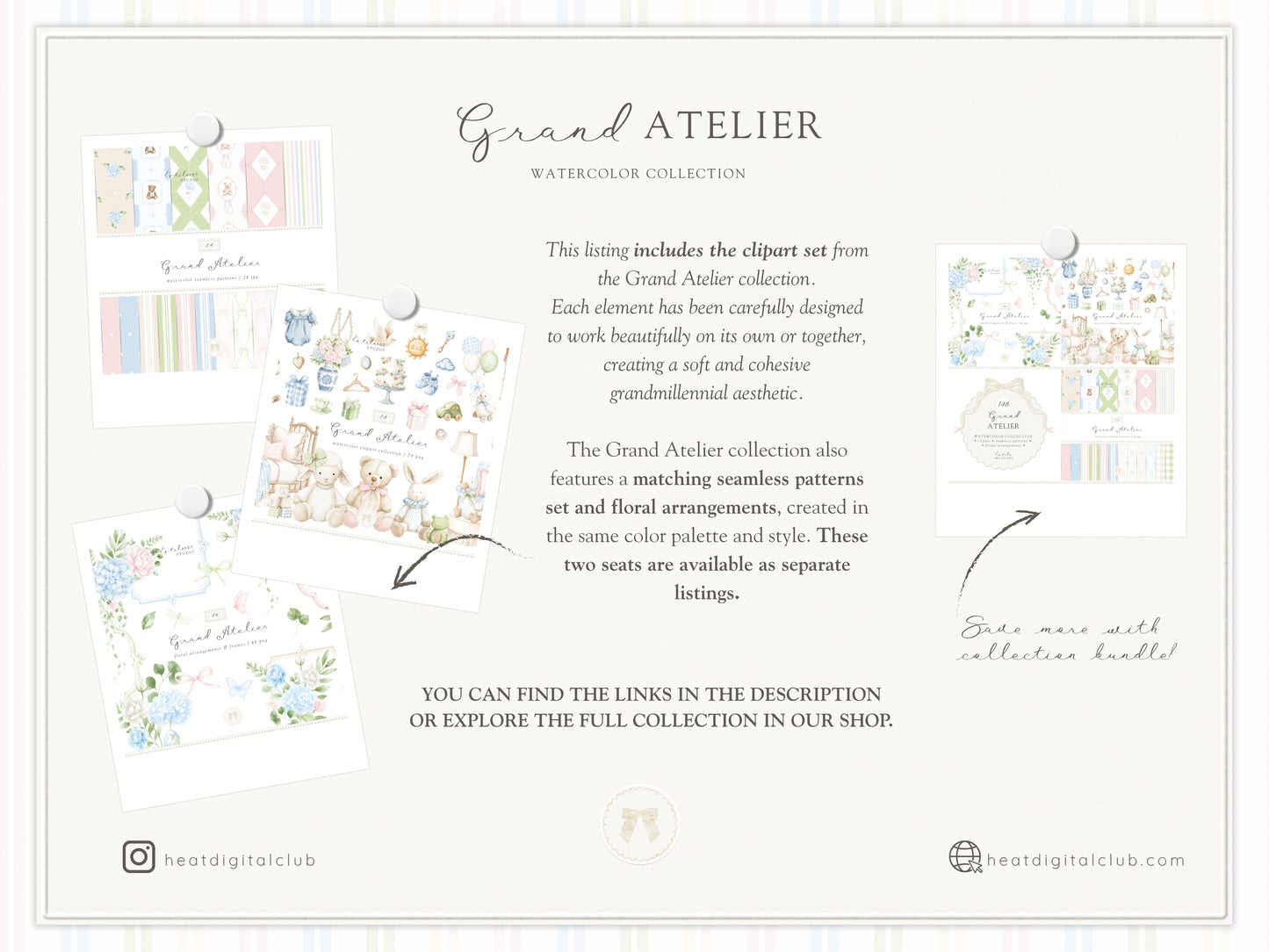 Grand Atelier - Baby Nursery Clipart, Vintage Toys, Teddy Bear, Bunny, Pastel Baby Shower, Grandmillennial | 78 PNG