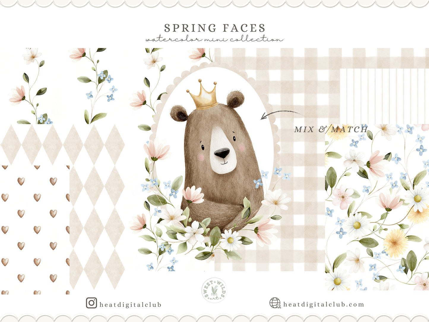 Spring Woodland Faces - Clipart, Spring Forest Portraits, Cute Baby Animals, Nursery | 43 PNG/JPEG