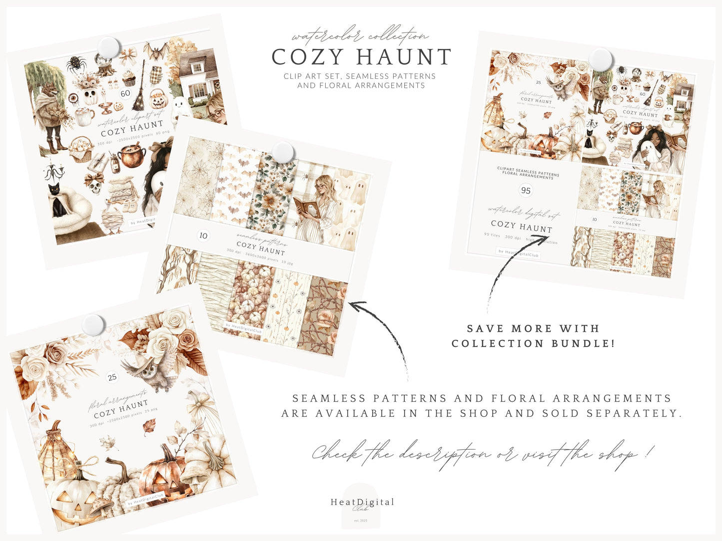 Cozy Haunt - Soft Halloween, Neutral Clipart, Autumn Ghost, Spooky | 60 PNG