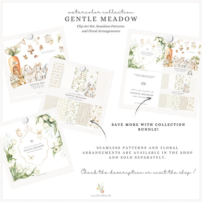 Gentle Meadow - Bunny Clipart, Cute Easter Rabbits, Neutral Cottagecore, Baby Shower, Nursery | 65 PNG