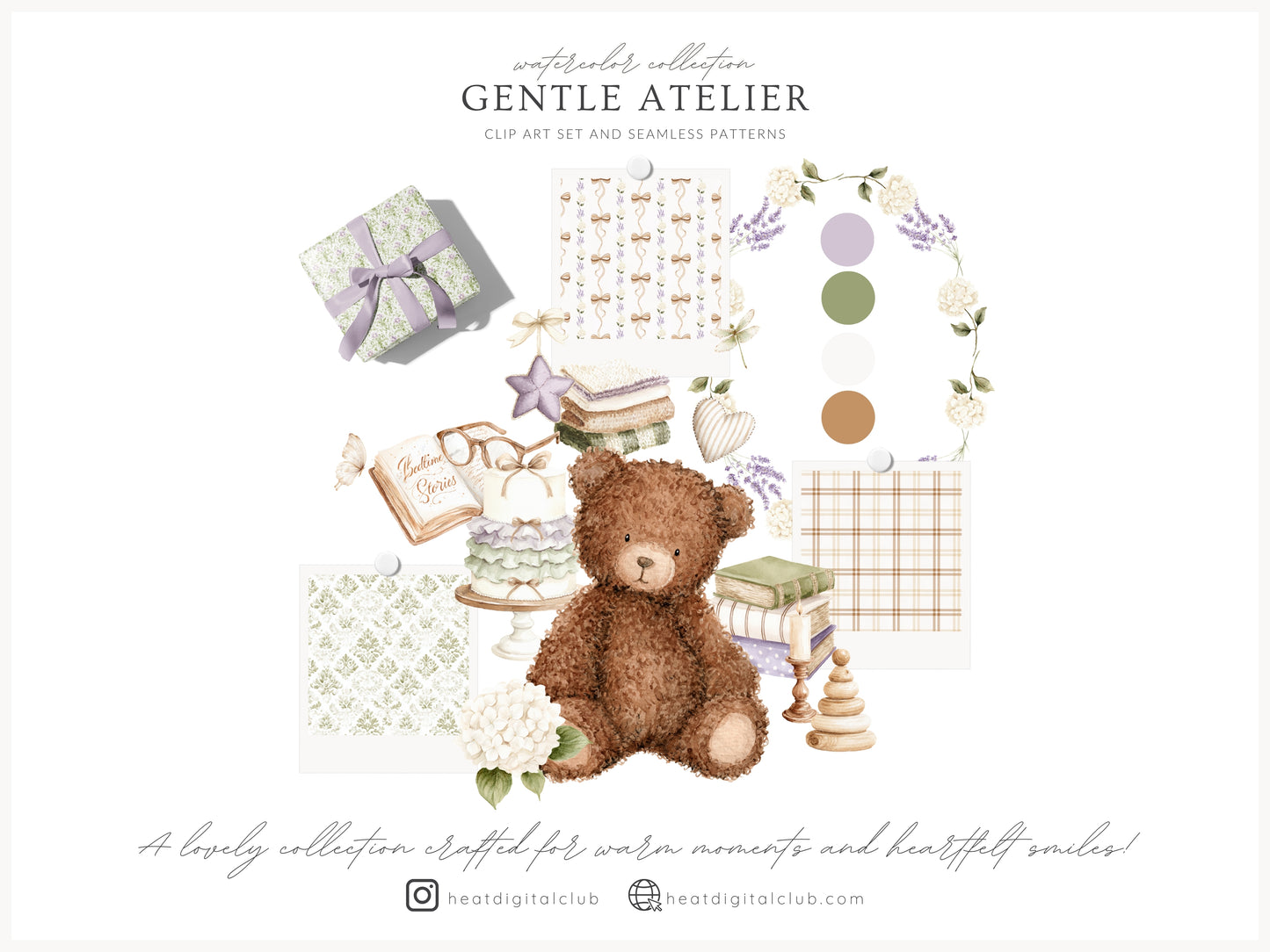 Gentle Atelier - Heirloom Baby Toys, Vintage Nursery Clipart, Neutral Baby Shower, English Spring | 104 PNG/JPEG