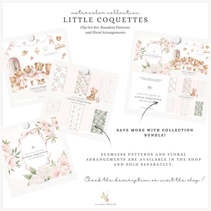 Little Coquettes - Teddy Bear Clipart Set, Pink Nursery, Ballet Bear, Grandmillennial | 60 PNG