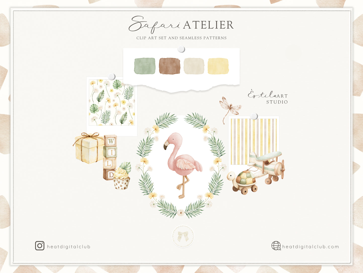 Safari Atelier - Watercolor Safari Clipart, Nursery Safari Animals Clipart, Plush Toys | 108 PNG/JPEG