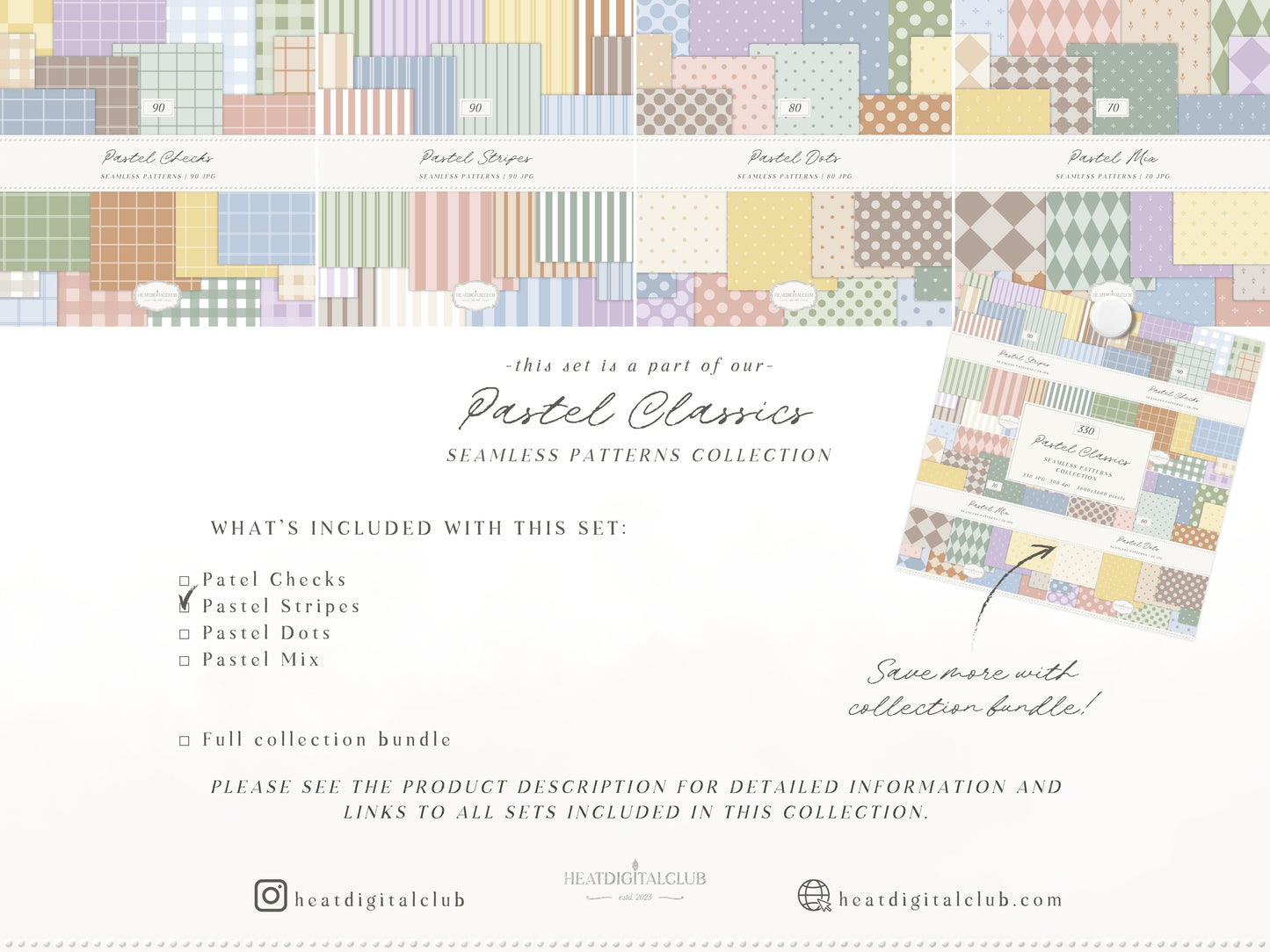 Pastel Stripes Seamless Patterns, Modern Soft Color Collection | 90 JPEG