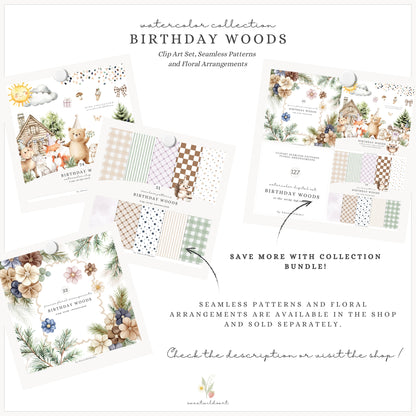 Birthday Woods - Woodland Animals, Cute Forest Party Clipart, Kids Party | 74 PNG