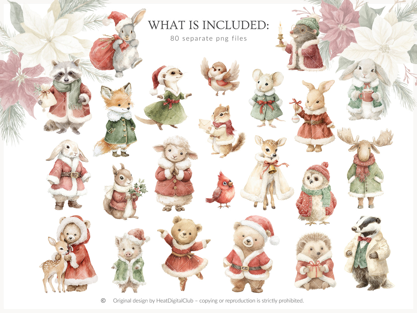 Christmas Stories - Clipart, Cute Xmas, Classic Holidays, Baby Animals, Woodland Santa | 80 PNG/JPEG
