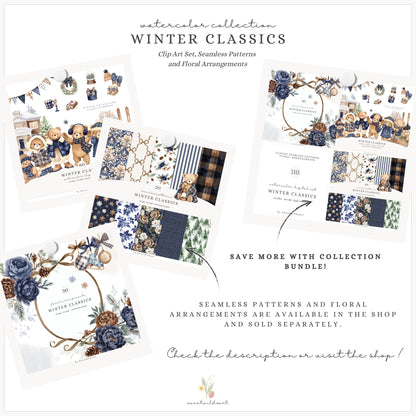 Winter Classics - Teddy Bears Clipart, Tartan Holiday, Cute, Festive Nursery Animals | 60 PNG