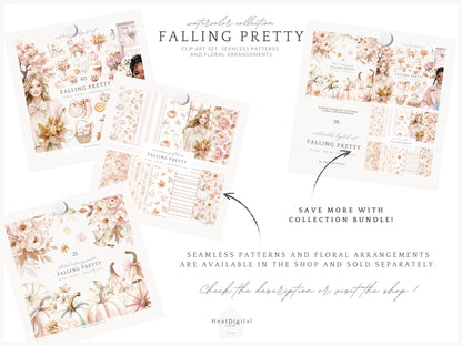 Falling Pretty - Fall Clipart, Autumn, Pink Pumpkins, Coquette | 60 PNG