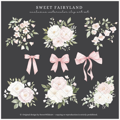 Sweet Fairyland - Floral Arrangements, Pink White Peonies, Garden Bows | 24 PNG