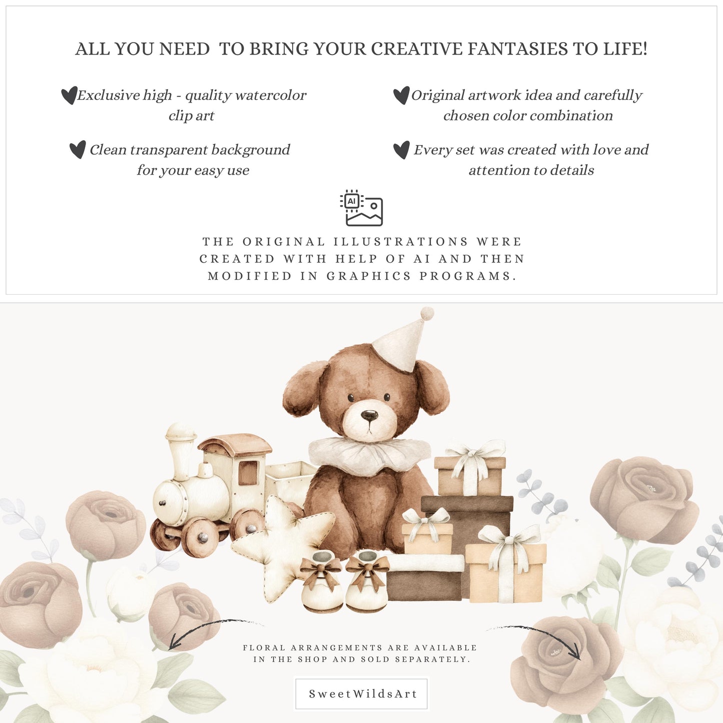 Tiny Moments - Plush Toys, Baby Animals Clipart, Nursery Illustrations | 55 PNG