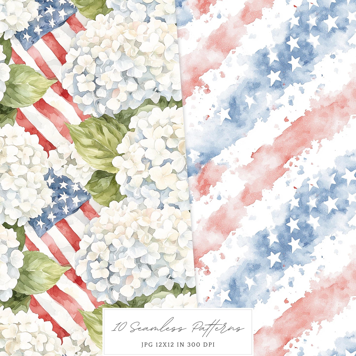 Hello July - Seamless Patterns, 4th of July, Independence Day | 10 JPEG