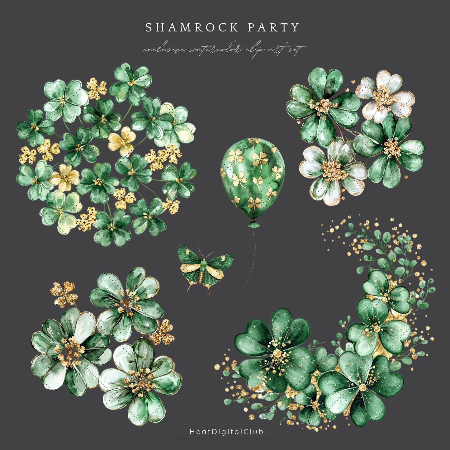 Shamrock Party - Floral Arrangements Clipart, Clover, St Patricks Day | 12 PNG