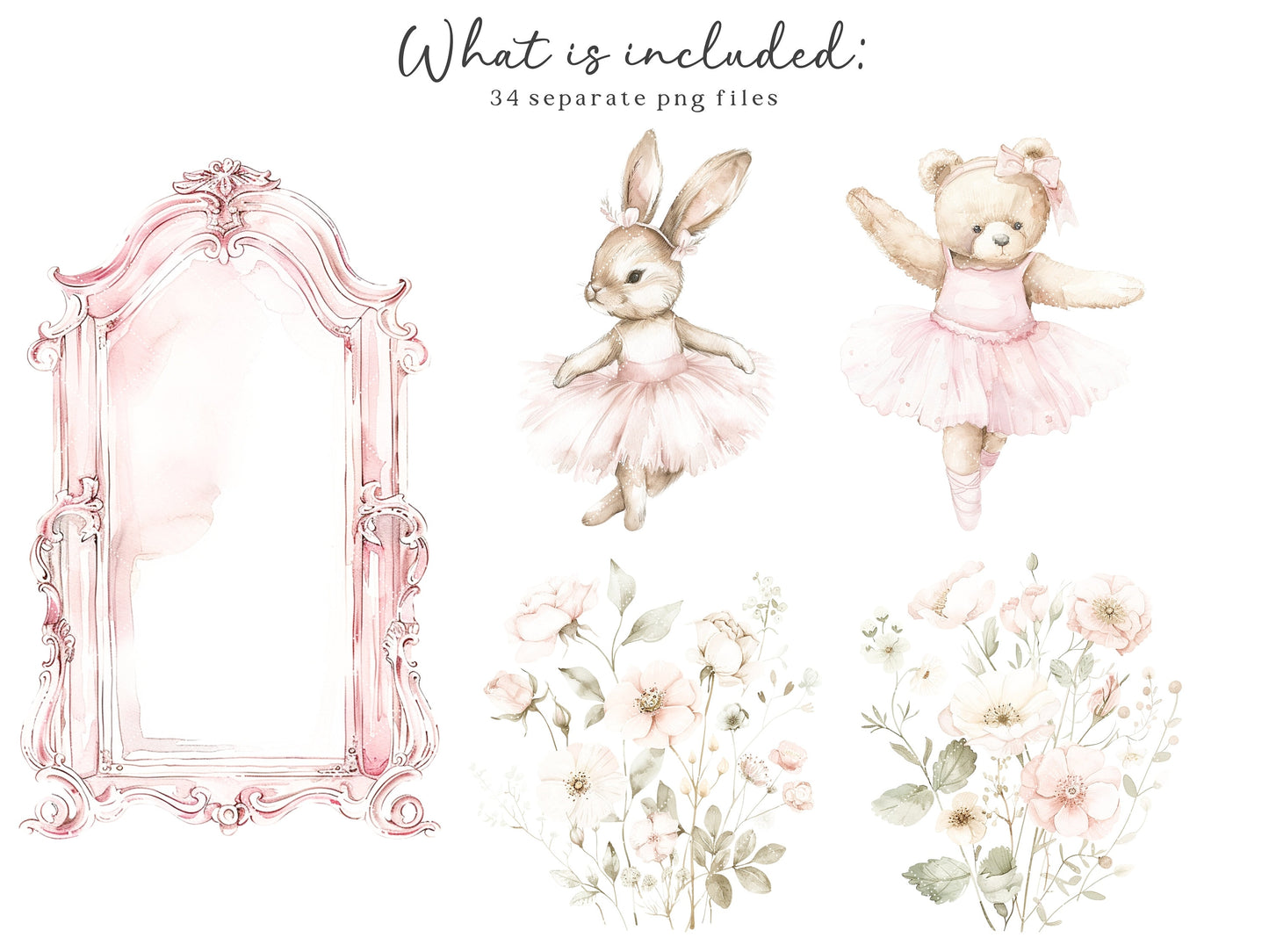 Little Ballerina - Swan Lake Clipart, Pink Ballet, Dusty Pink Flowers | 34 PNG