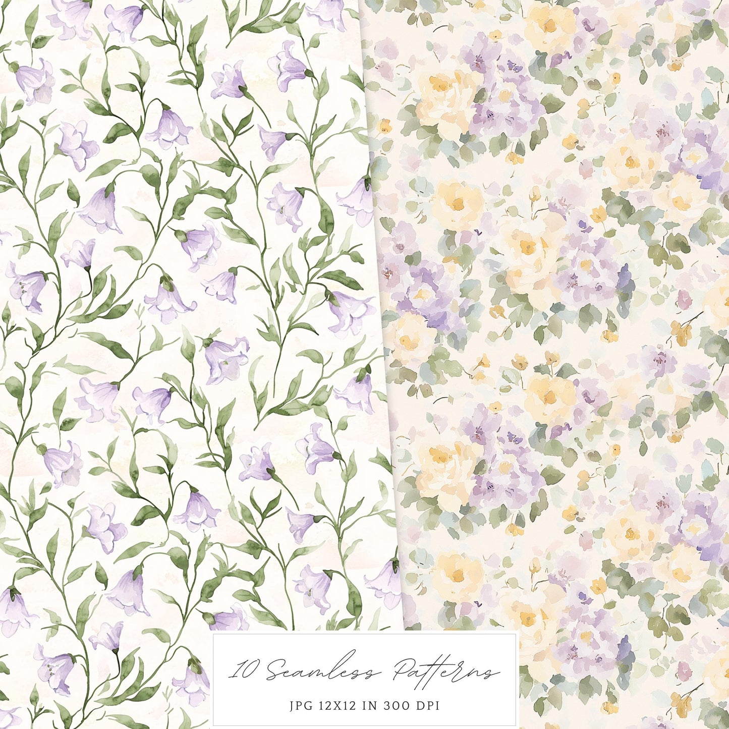 Modern Rapunzel - Seamless Patterns, Fantasy,  Flowers | 10 JPEG