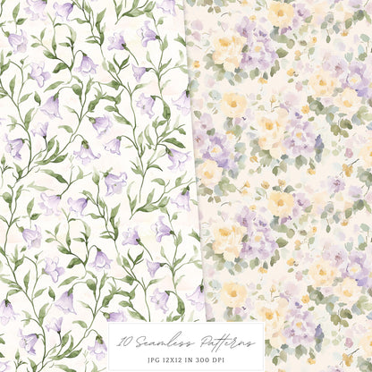 Modern Rapunzel - Seamless Patterns, Fantasy,  Flowers | 10 JPEG