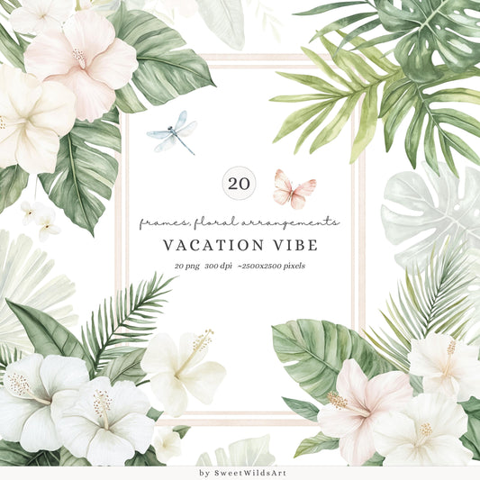 Vacation Vibe - Floral Arrangements, Summer Tropical Floral, Vacation | 20 PNG
