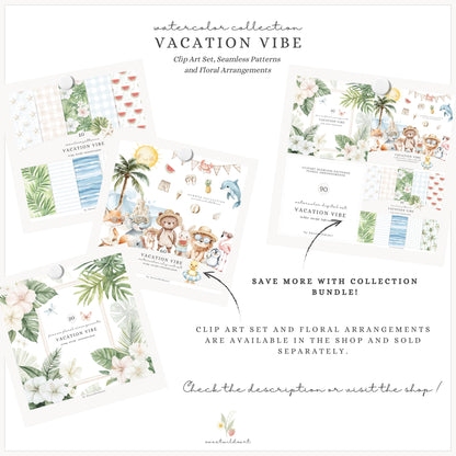 Vacation Vibe - Seamless Patterns, Tropical Beach, Ocean Baby Shower | 10 JPEG